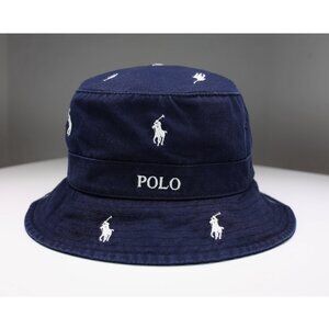 NWT Polo Ralph Lauren Allover Pony Beachside Bucket Hat Dark Navy S/M, L/XL